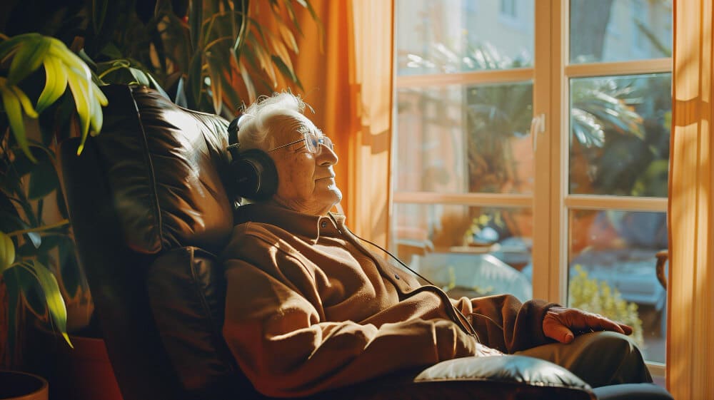 an old man enjoying Music